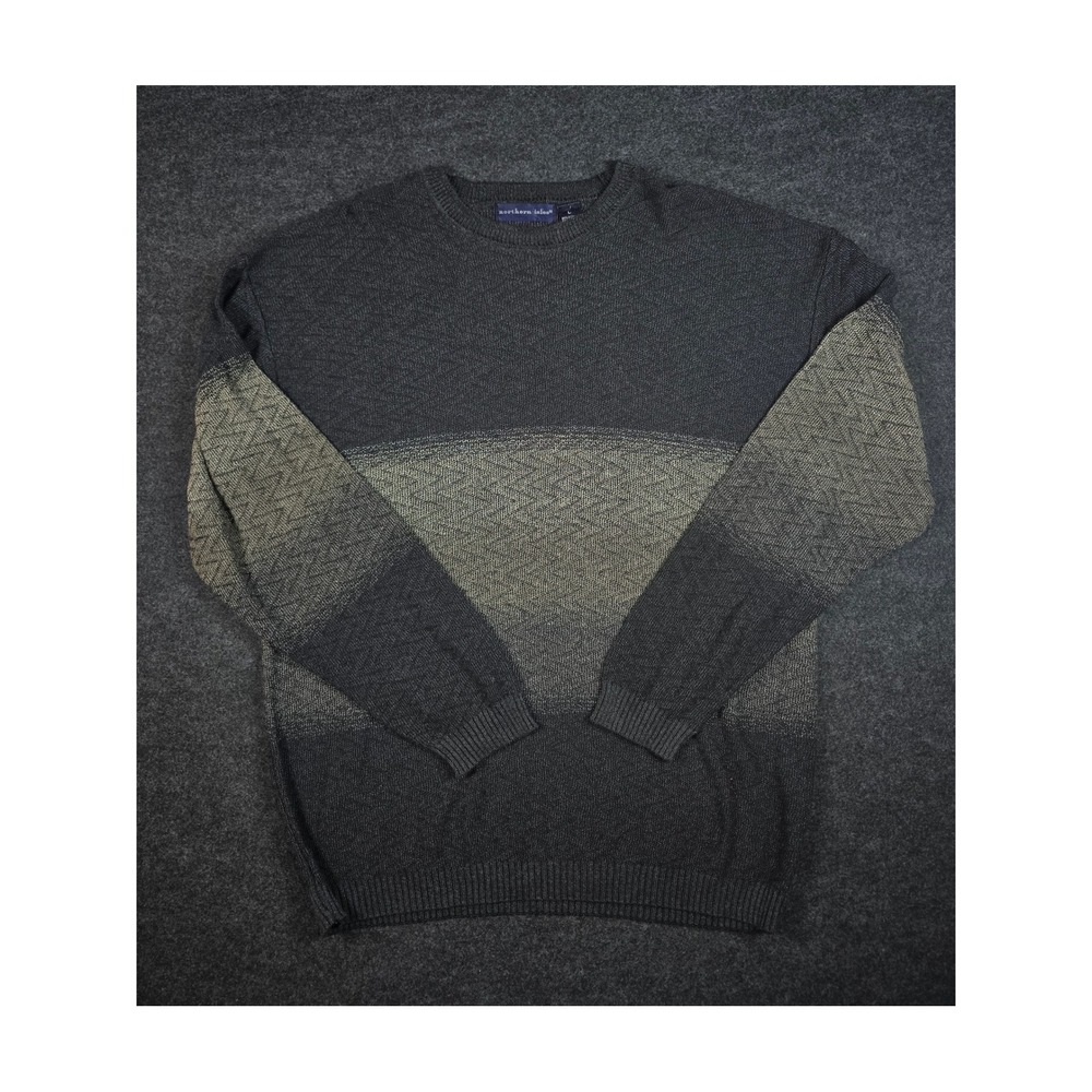 Northern Isles Mens Herringbone Crew Neck Knit Sweater Dark Gray Textured Size L